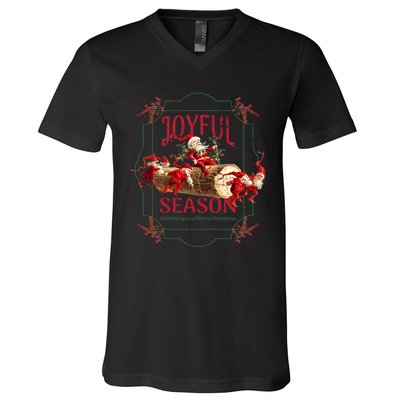 Joyful Season Christmas Season Santa And Elves V-Neck T-Shirt