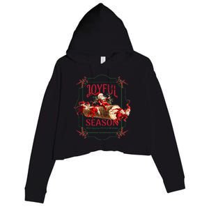 Joyful Season Christmas Season Santa And Elves Crop Fleece Hoodie