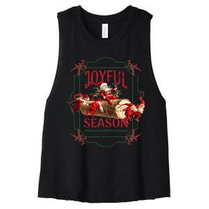 Joyful Season Christmas Season Santa And Elves Women's Racerback Cropped Tank