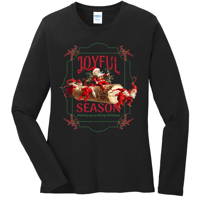 Joyful Season Christmas Season Santa And Elves Ladies Long Sleeve Shirt