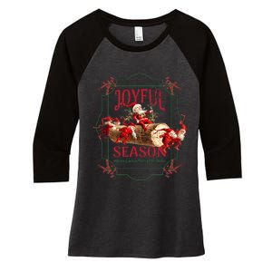 Joyful Season Christmas Season Santa And Elves Women's Tri-Blend 3/4-Sleeve Raglan Shirt