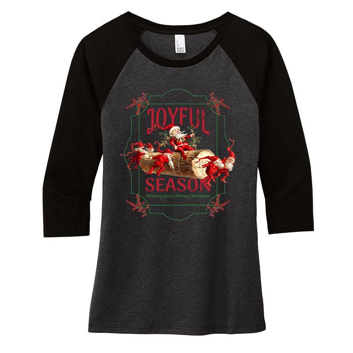 Joyful Season Christmas Season Santa And Elves Women's Tri-Blend 3/4-Sleeve Raglan Shirt