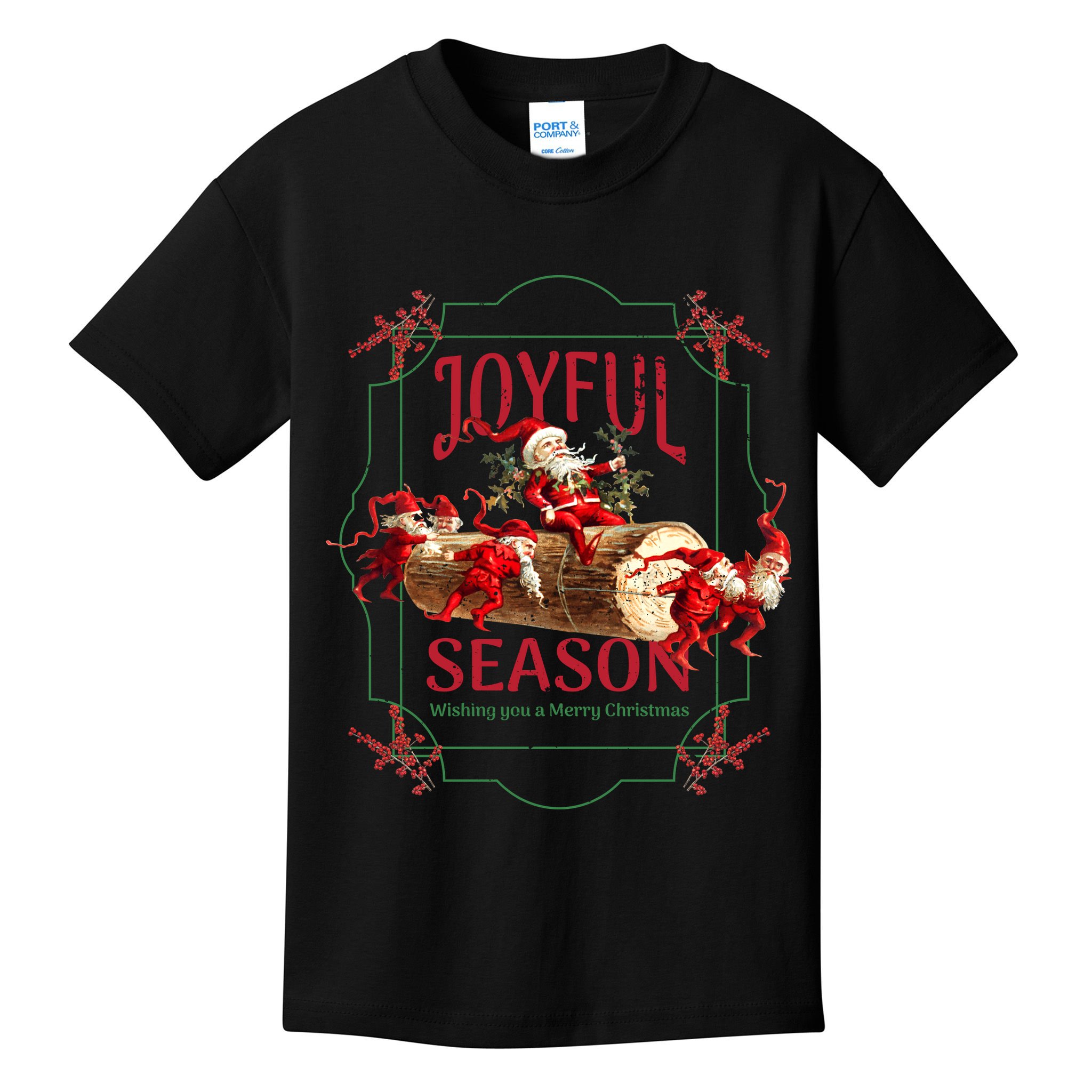 Joyful Season Christmas Season Santa And Elves Kids T-Shirt
