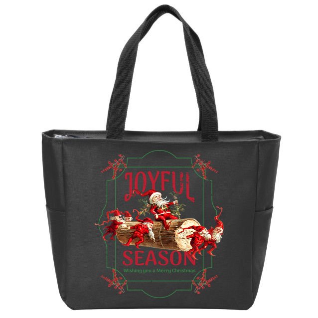 Joyful Season Christmas Season Santa And Elves Zip Tote Bag