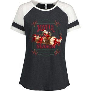 Joyful Season Christmas Season Santa And Elves Enza Ladies Jersey Colorblock Tee