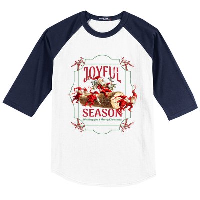 Joyful Season Christmas Season Santa And Elves Baseball Sleeve Shirt