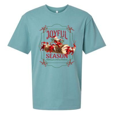 Joyful Season Christmas Season Santa And Elves Sueded Cloud Jersey T-Shirt