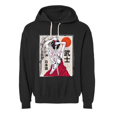 Japanese Samurai Culture Scenery Vintage Sakura Cherry Garment-Dyed Fleece Hoodie