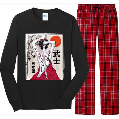 Japanese Samurai Culture Scenery Vintage Sakura Cherry Long Sleeve Pajama Set