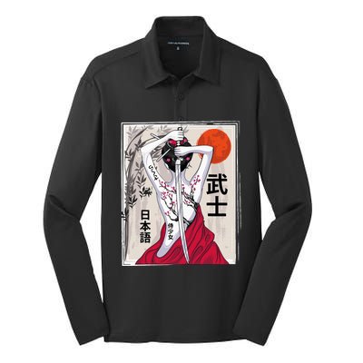 Japanese Samurai Culture Scenery Vintage Sakura Cherry Silk Touch Performance Long Sleeve Polo