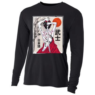 Japanese Samurai Culture Scenery Vintage Sakura Cherry Cooling Performance Long Sleeve Crew