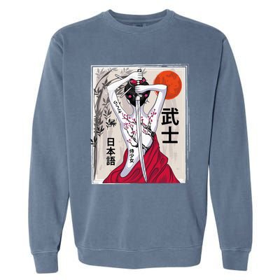 Japanese Samurai Culture Scenery Vintage Sakura Cherry Garment-Dyed Sweatshirt