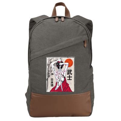 Japanese Samurai Culture Scenery Vintage Sakura Cherry Cotton Canvas Backpack