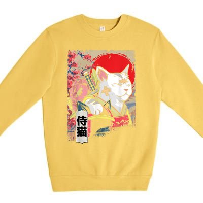 Japanese Samurai Cat Warrior Japan Ninja Kitten Premium Crewneck Sweatshirt