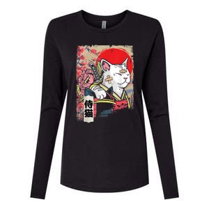 Japanese Samurai Cat Warrior Japan Ninja Kitten Womens Cotton Relaxed Long Sleeve T-Shirt