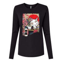 Japanese Samurai Cat Warrior Japan Ninja Kitten Womens Cotton Relaxed Long Sleeve T-Shirt