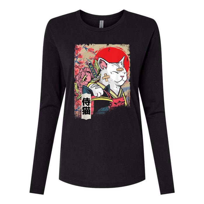 Japanese Samurai Cat Warrior Japan Ninja Kitten Womens Cotton Relaxed Long Sleeve T-Shirt