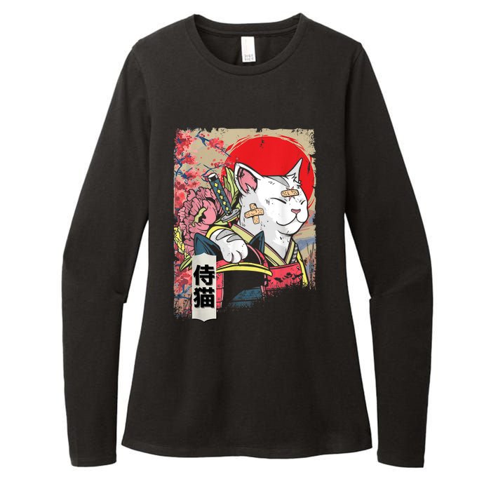 Japanese Samurai Cat Warrior Japan Ninja Kitten Womens CVC Long Sleeve Shirt