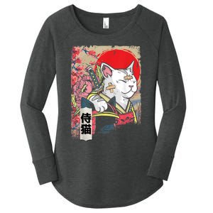 Japanese Samurai Cat Warrior Japan Ninja Kitten Women's Perfect Tri Tunic Long Sleeve Shirt