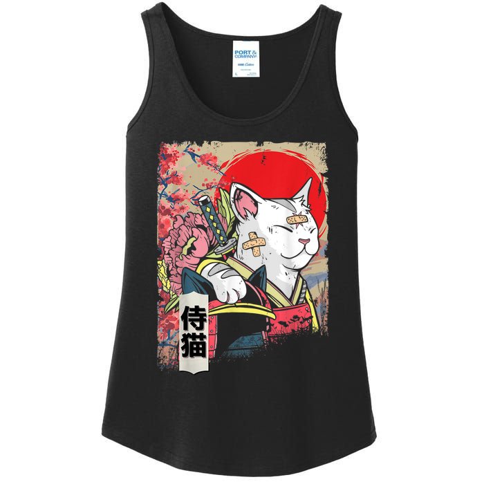 Japanese Samurai Cat Warrior Japan Ninja Kitten Ladies Essential Tank