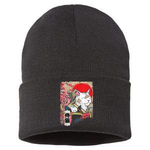 Japanese Samurai Cat Warrior Japan Ninja Kitten Sustainable Knit Beanie