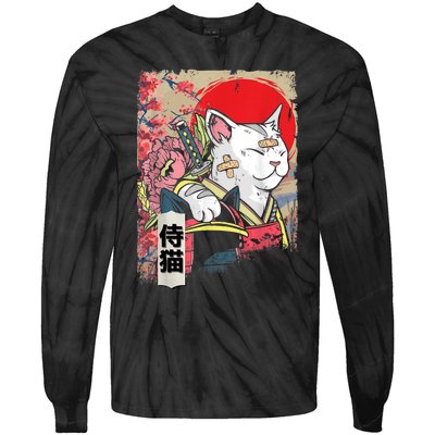 Japanese Samurai Cat Warrior Japan Ninja Kitten Tie-Dye Long Sleeve Shirt