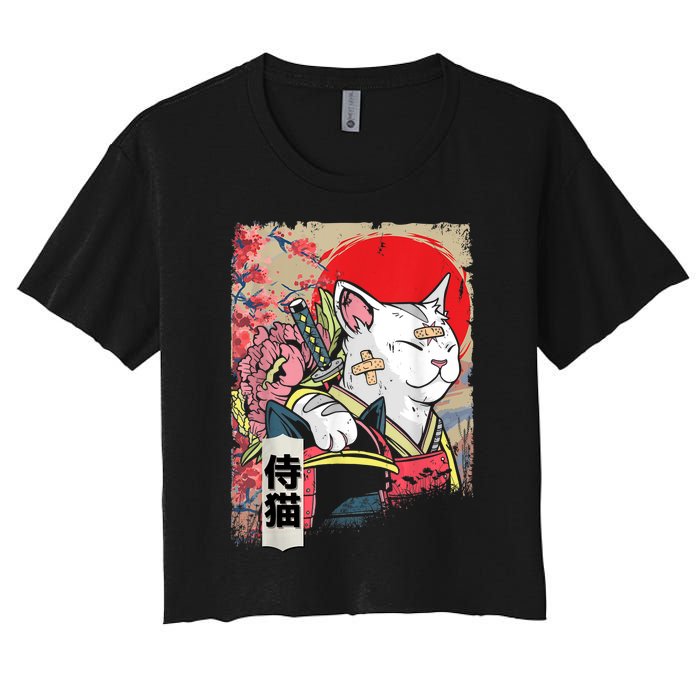 Japanese Samurai Cat Warrior Japan Ninja Kitten Women's Crop Top Tee