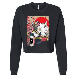 Japanese Samurai Cat Warrior Japan Ninja Kitten Cropped Pullover Crew