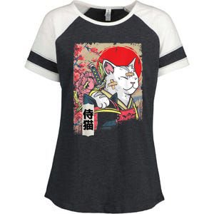 Japanese Samurai Cat Warrior Japan Ninja Kitten Enza Ladies Jersey Colorblock Tee