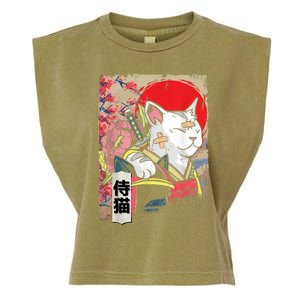 Japanese Samurai Cat Warrior Japan Ninja Kitten Garment-Dyed Women's Muscle Tee