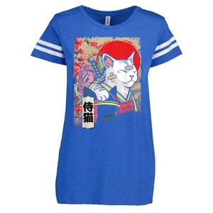 Japanese Samurai Cat Warrior Japan Ninja Kitten Enza Ladies Jersey Football T-Shirt