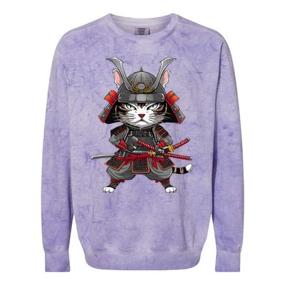 Japanese Samurai Cat Funny Parody Japanese Colorblast Crewneck Sweatshirt