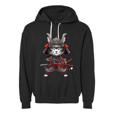 Japanese Samurai Cat Funny Parody Japanese Garment-Dyed Fleece Hoodie