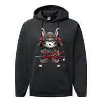 Japanese Samurai Cat Funny Parody Japanese Performance Fleece Hoodie