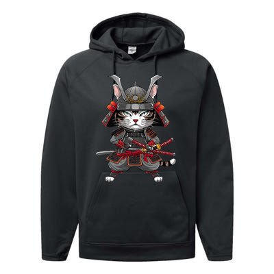 Japanese Samurai Cat Funny Parody Japanese Performance Fleece Hoodie