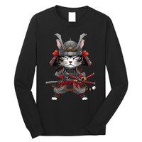 Japanese Samurai Cat Funny Parody Japanese Long Sleeve Shirt