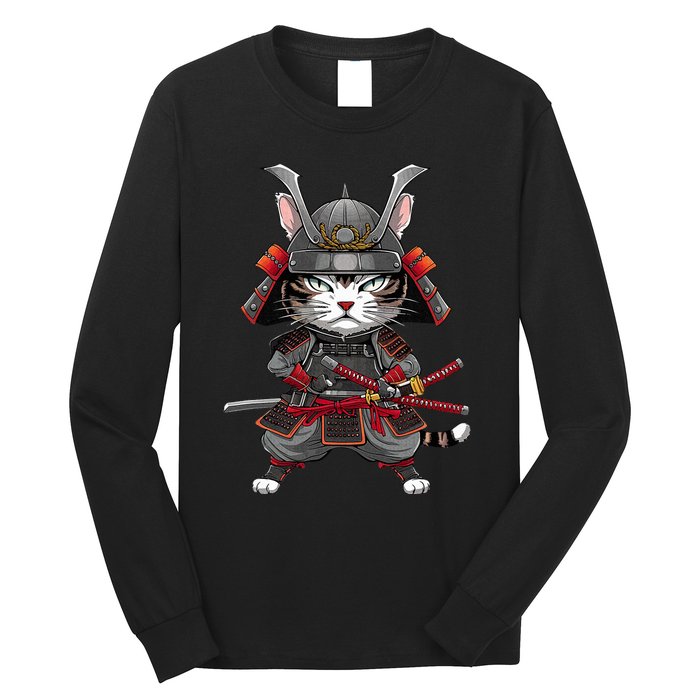 Japanese Samurai Cat Funny Parody Japanese Long Sleeve Shirt