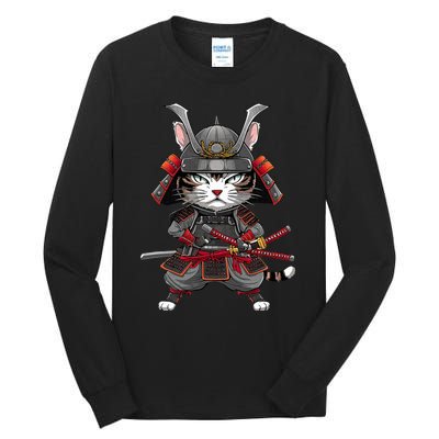 Japanese Samurai Cat Funny Parody Japanese Tall Long Sleeve T-Shirt