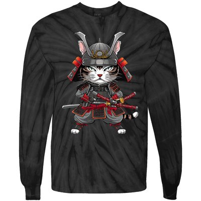 Japanese Samurai Cat Funny Parody Japanese Tie-Dye Long Sleeve Shirt