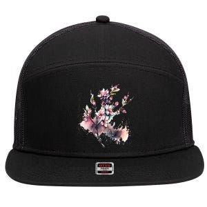 Japan Sakura Cherry Blossoms In Spring Gift 7 Panel Mesh Trucker Snapback Hat