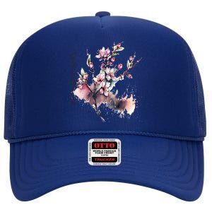 Japan Sakura Cherry Blossoms In Spring Gift High Crown Mesh Back Trucker Hat