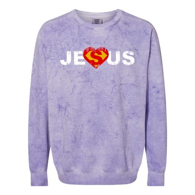 Jesus Superhero Christianity Colorblast Crewneck Sweatshirt