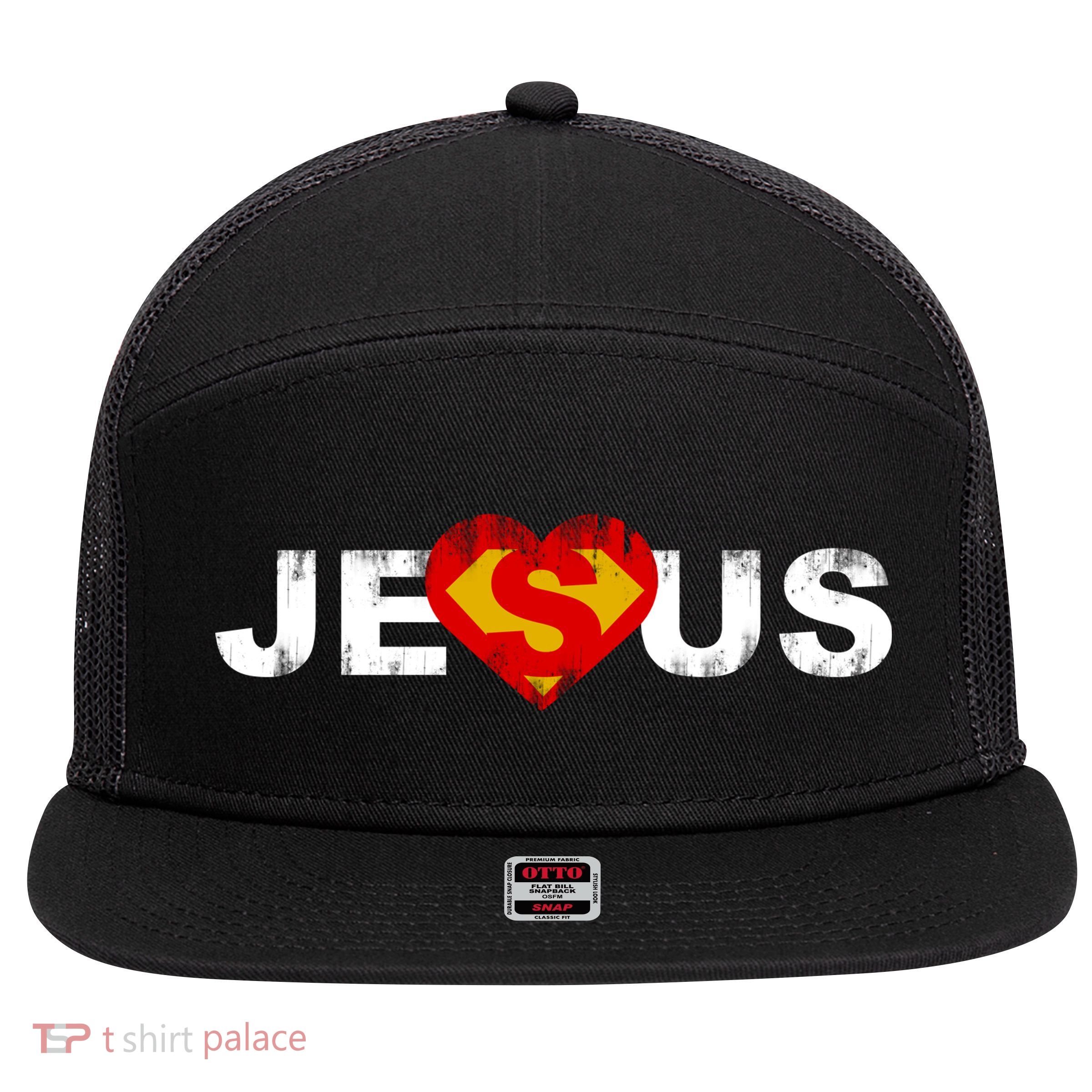 Jesus Superhero Christianity 7 Panel Mesh Trucker Snapback Hat