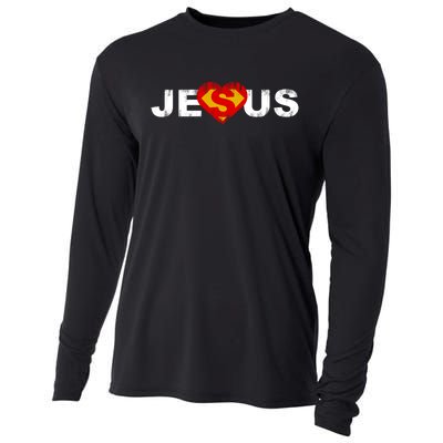 Jesus Superhero Christianity Cooling Performance Long Sleeve Crew