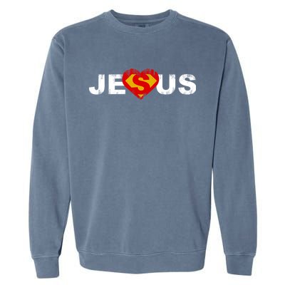 Jesus Superhero Christianity Garment-Dyed Sweatshirt