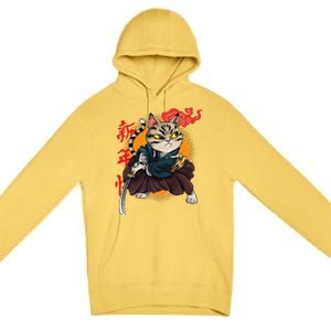 Japanese Samurai Cat Tattoo Kawaii Ninja Cat Premium Pullover Hoodie