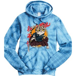 Japanese Samurai Cat Tattoo Kawaii Ninja Cat Tie Dye Hoodie