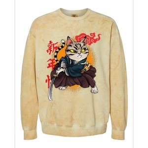 Japanese Samurai Cat Tattoo Kawaii Ninja Cat Colorblast Crewneck Sweatshirt