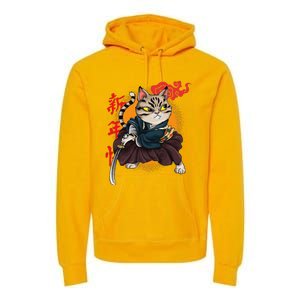 Japanese Samurai Cat Tattoo Kawaii Ninja Cat Premium Hoodie