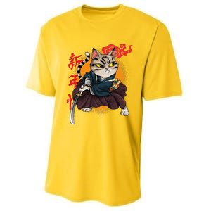 Japanese Samurai Cat Tattoo Kawaii Ninja Cat Performance Sprint T-Shirt